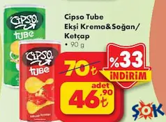 CİPSO TUBE EKŞİ KREMA&SOĞAN/KETÇAP 90 G fiyat ve kampanya bilgisi